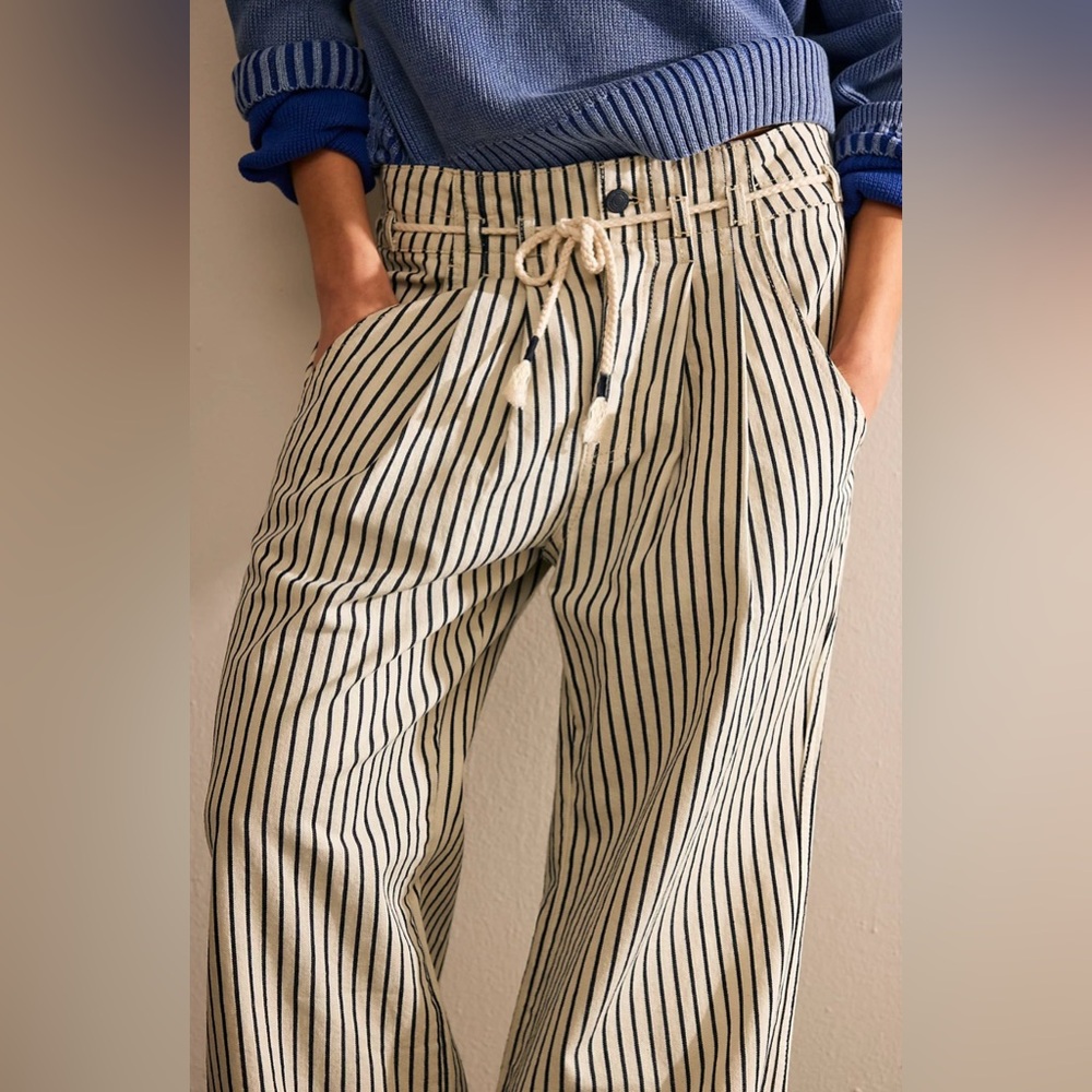 Free People Striped Wide Leg Pants - Black and White - Picture 4 of 7